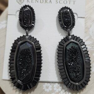 Kendra Scott Black Drusy Luxe Kaki Gunmetal Black Drop Earrings